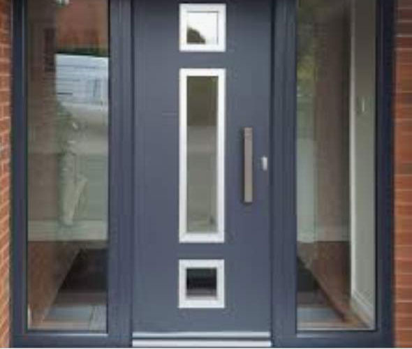 Anthracite grey composite front door with side glazing
