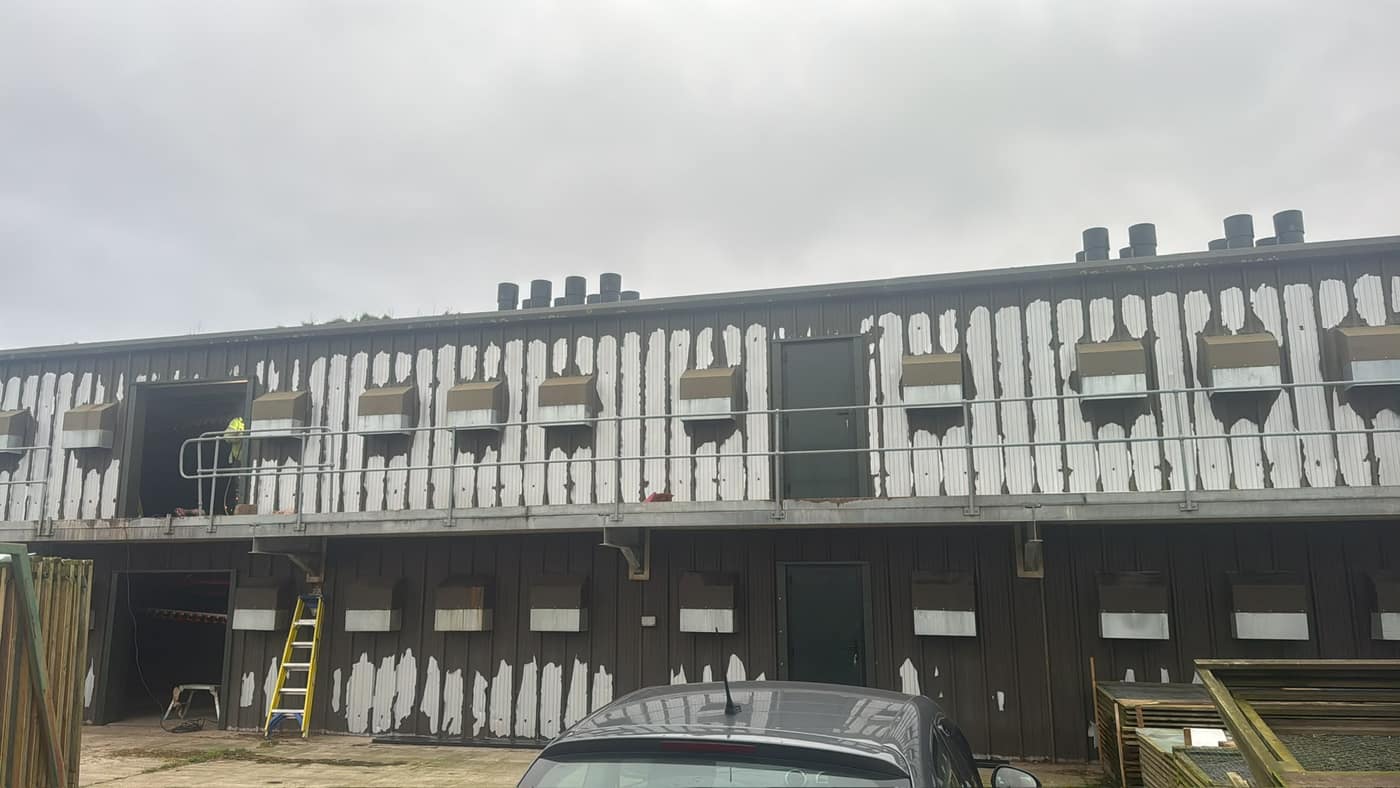 Large industrial building undergoing refurbishment