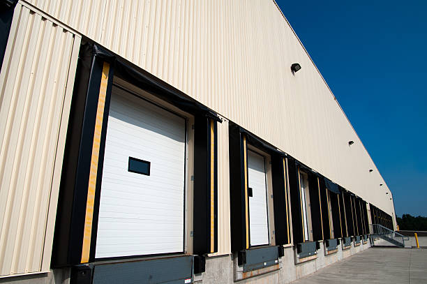 Industrial loading bay doors on a distribution unit