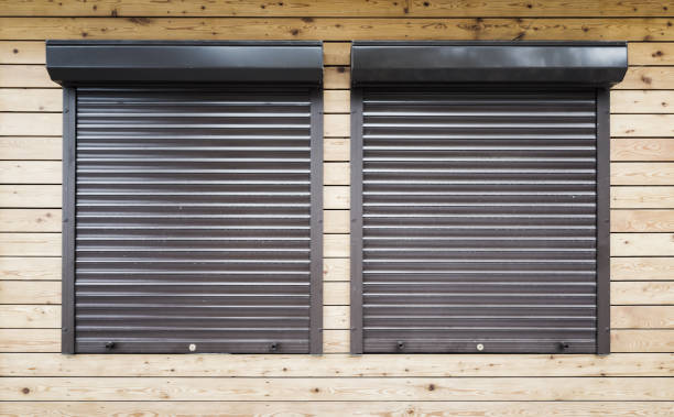 Grey insulated roller shutter door