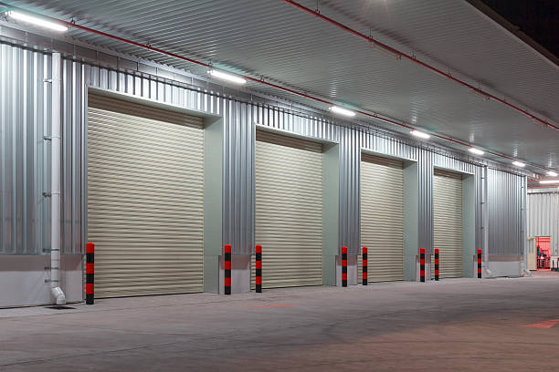 Rows of insulated shutters in an industrial interior