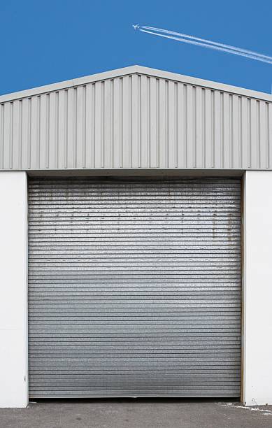 Grey roller shutter garage door