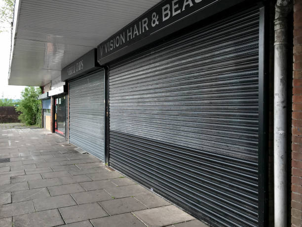 Dark roller shutter protecting a shop front