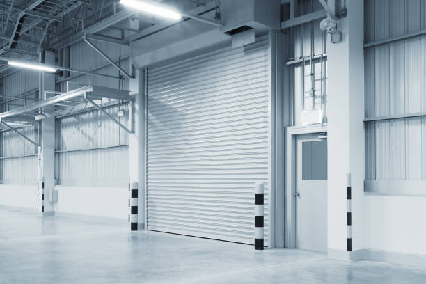 Industrial roller shutter door inside a warehouse