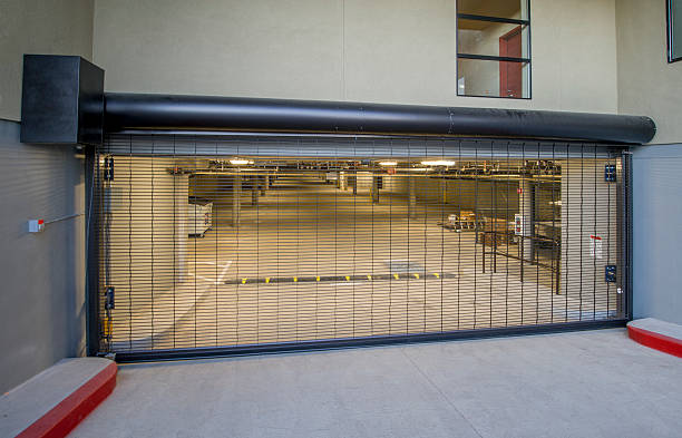 Security shutter over a commercial glazed frontage